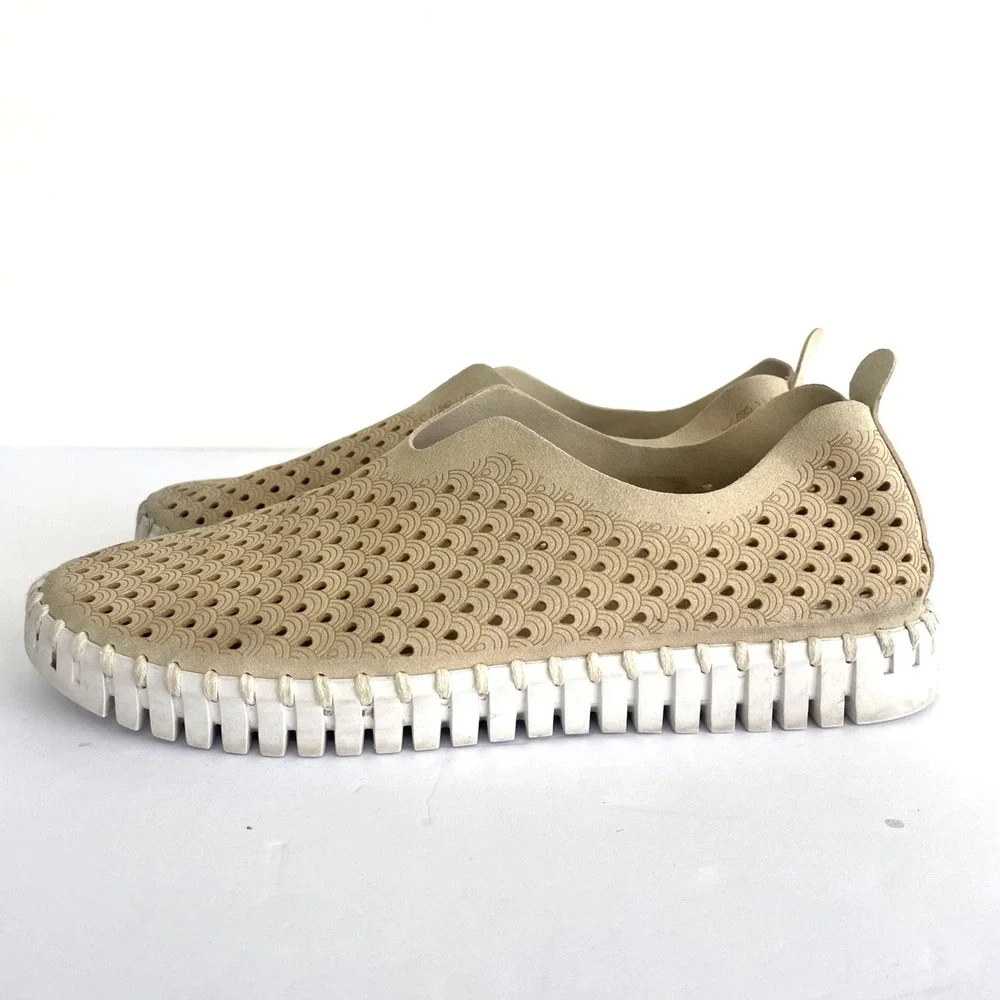 Ilse Jacobsen Tulip 139 Shoes Women's 40 10 Latte Tan Perforated Slip-On Sneaker